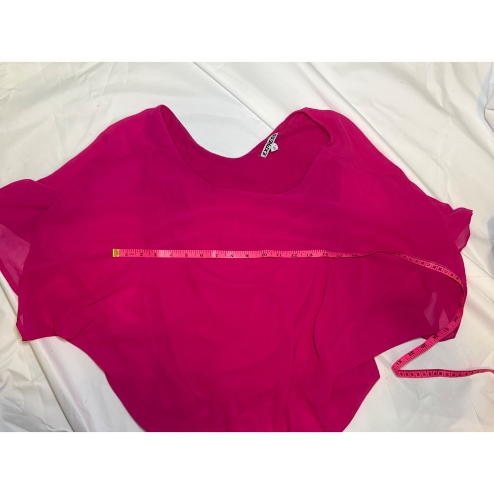 Express Magenta Pink Chiffon Double Layer‎ Dolman Sleeve Bubble Hem Blouse XS - Picture 5 of 6